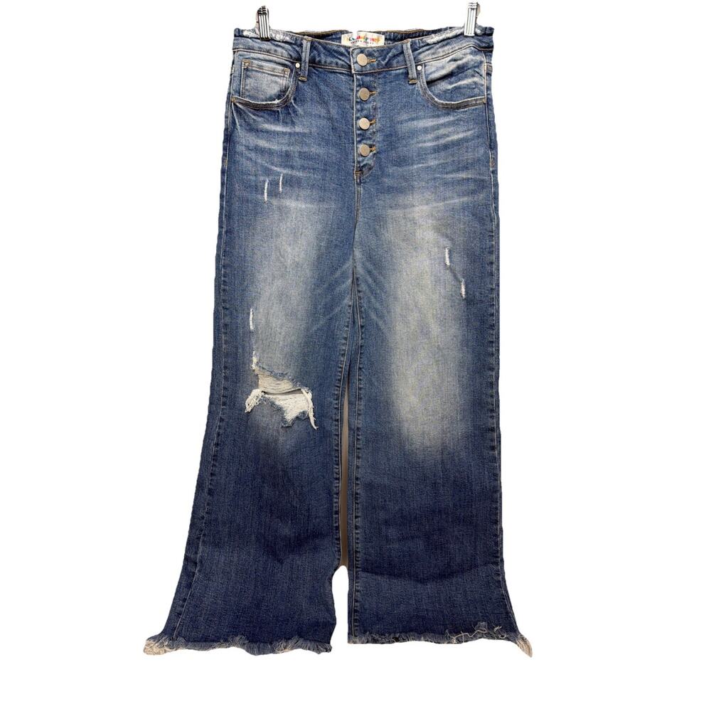 Freckled Poppy Risen Wide Leg Women’s Stretch Jeans Size 15/32 High Rise Raw Hem